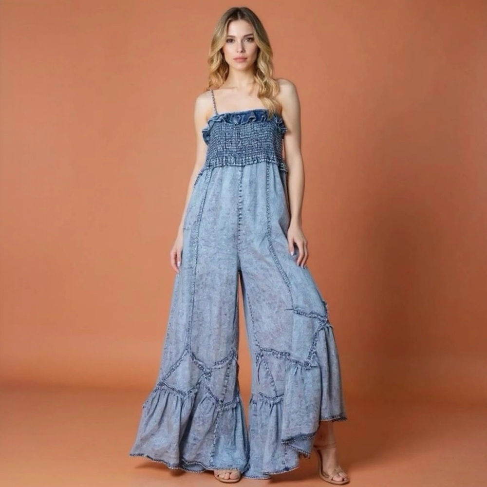 Blue Ruffled Jumpsuit